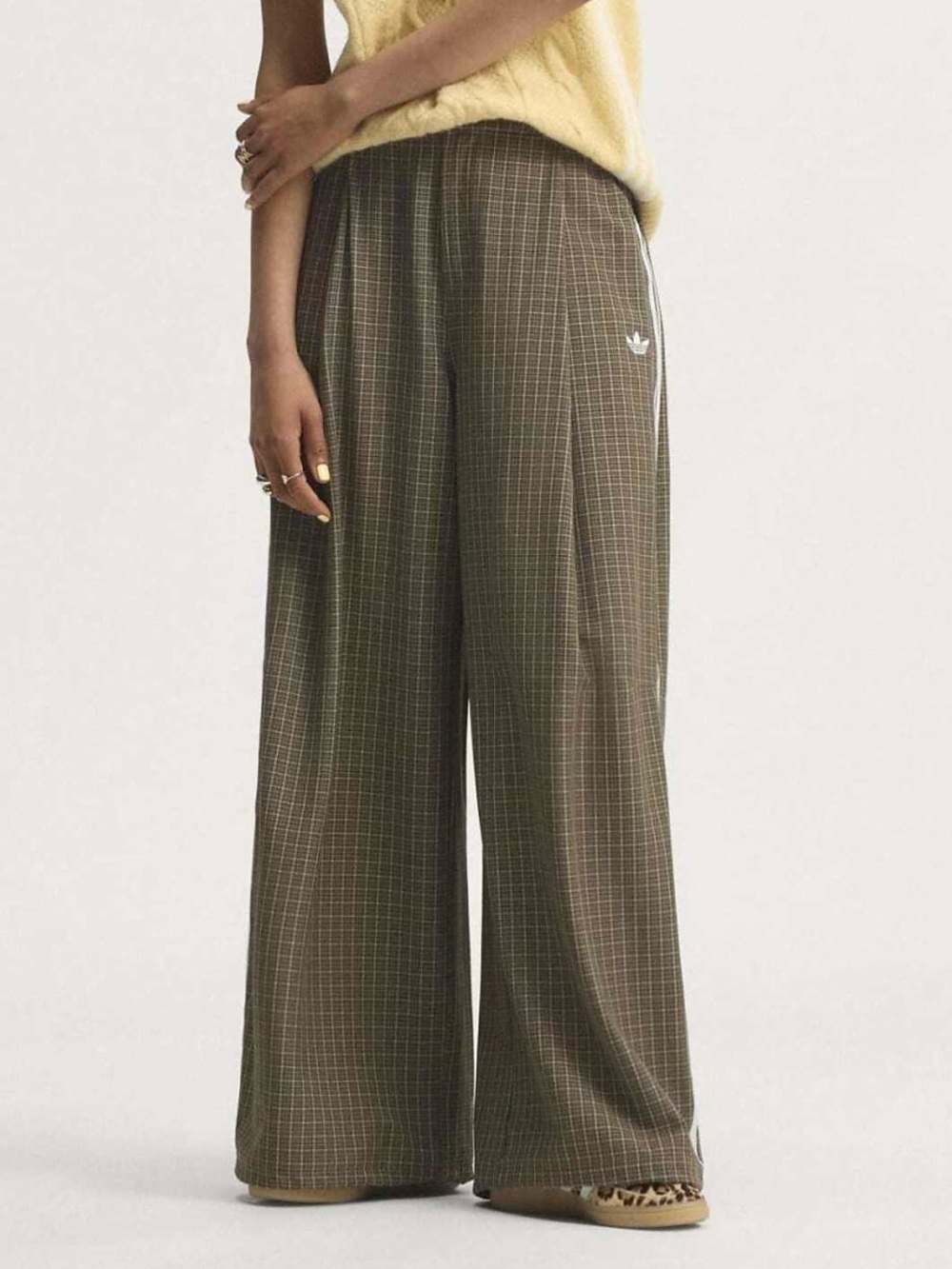 Adidas Originals 3-Stripes Tailored Pants Khaki Check Plaid Women’s Small NWT